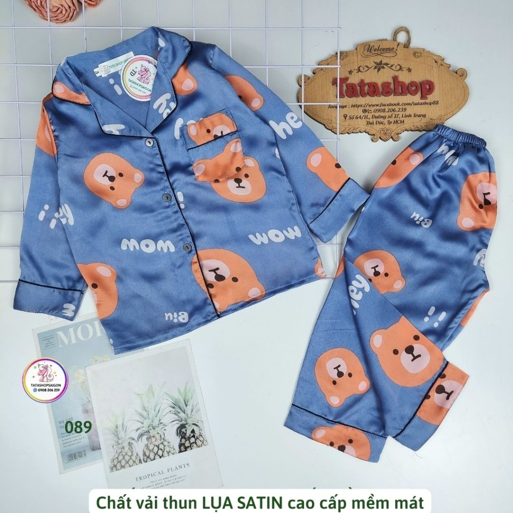 16-33KG - Bộ ngủ Pijama bé trai bé gái tphcm - Bộ pyama dài tay cho bé trai bé gái size đại vải lụa SATIN 089