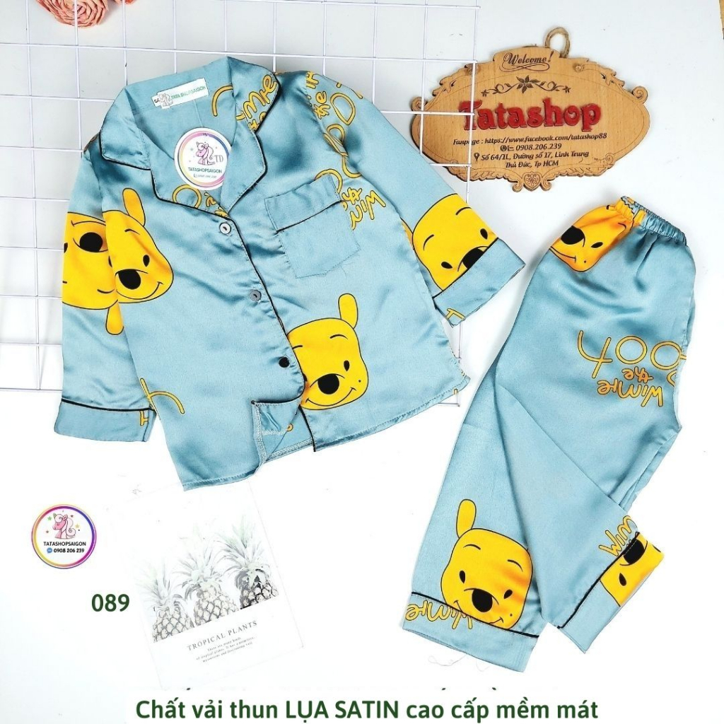 16-33KG - Bộ ngủ Pijama bé trai bé gái tphcm - Bộ pyama dài tay cho bé trai bé gái size đại vải lụa SATIN 089