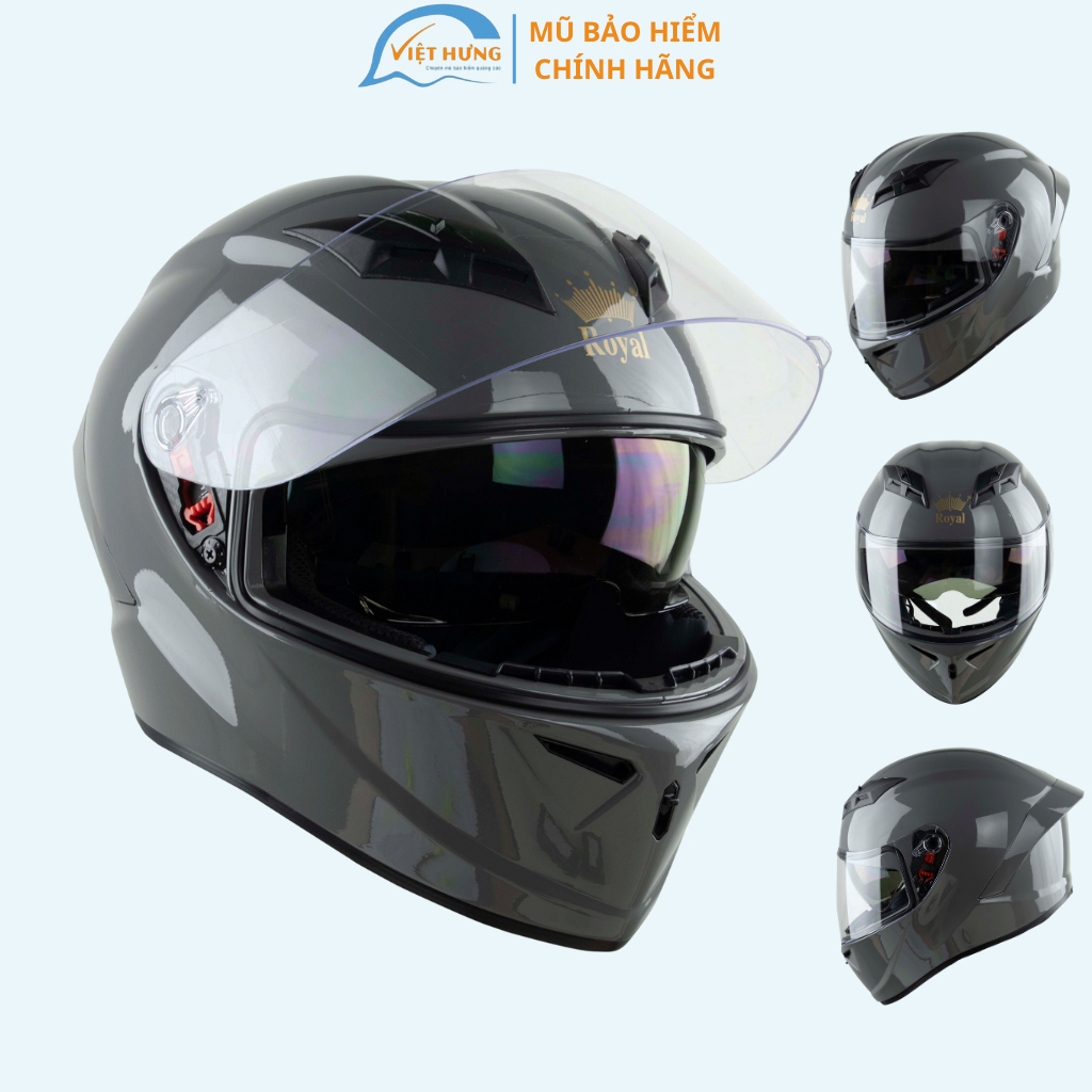 Nón Bảo Hiểm Fullface 2 KÍNH Cao Cấp Royal M266 - Xám Xi Măng - Hàng Chính Hãng - Bảo Hành 12 Tháng