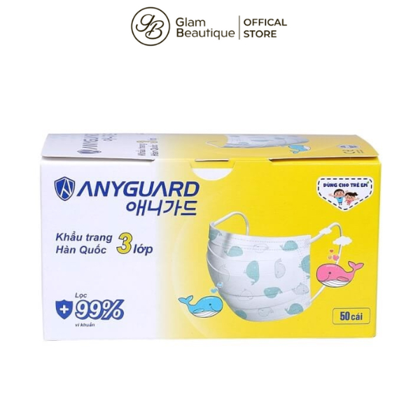 Khẩu Trang Y Tế Trẻ Em 3 Lớp Anyguard 2D Hộp 50 Cái Glam Beautique
