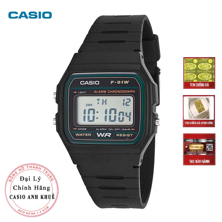 Đồng hồ nam Casio F-91W-3DG dây nhựa