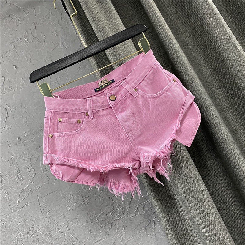 Quần short jean tua rua túi lồi