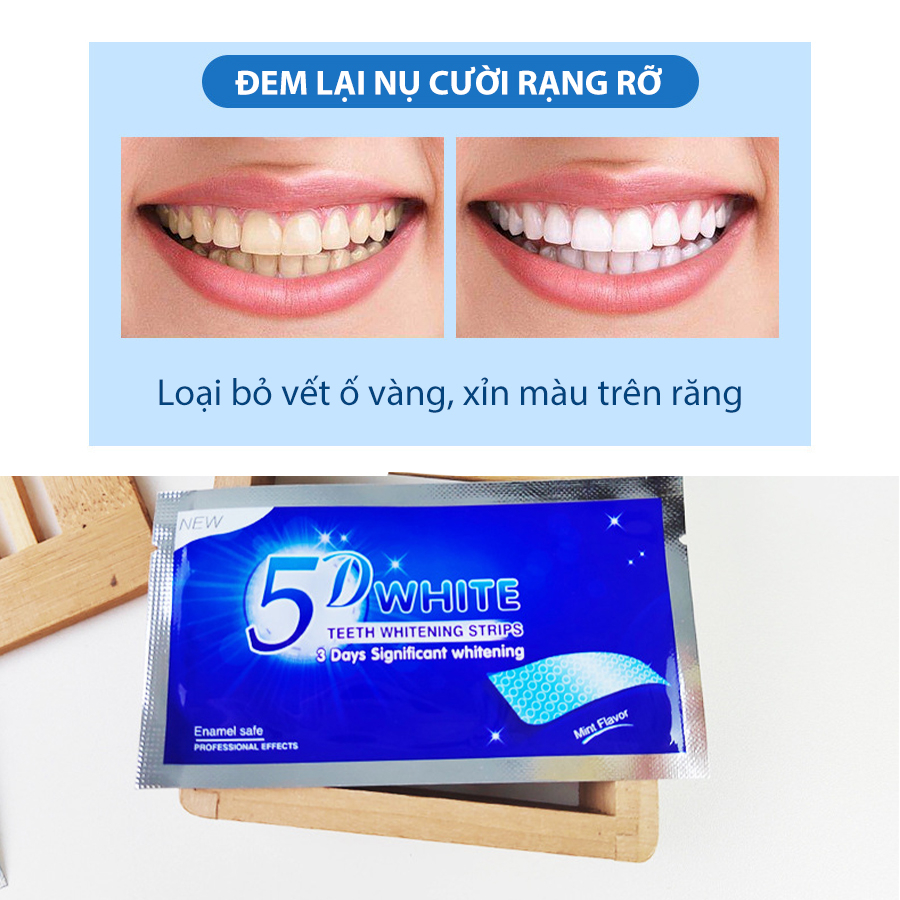 Hộp 7 gói miếng dán trắng răng 5d white Teeth Whitening Strips, Miếng dán tẩy trắng răng,Tẩy trắng răng tại nhà