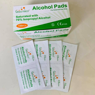 Hộp 100 miếng bông tẩm cồn Alcohol Pads DÙNG THỬ ĐƯỜNG HUYẾT, TIÊM INSULIN