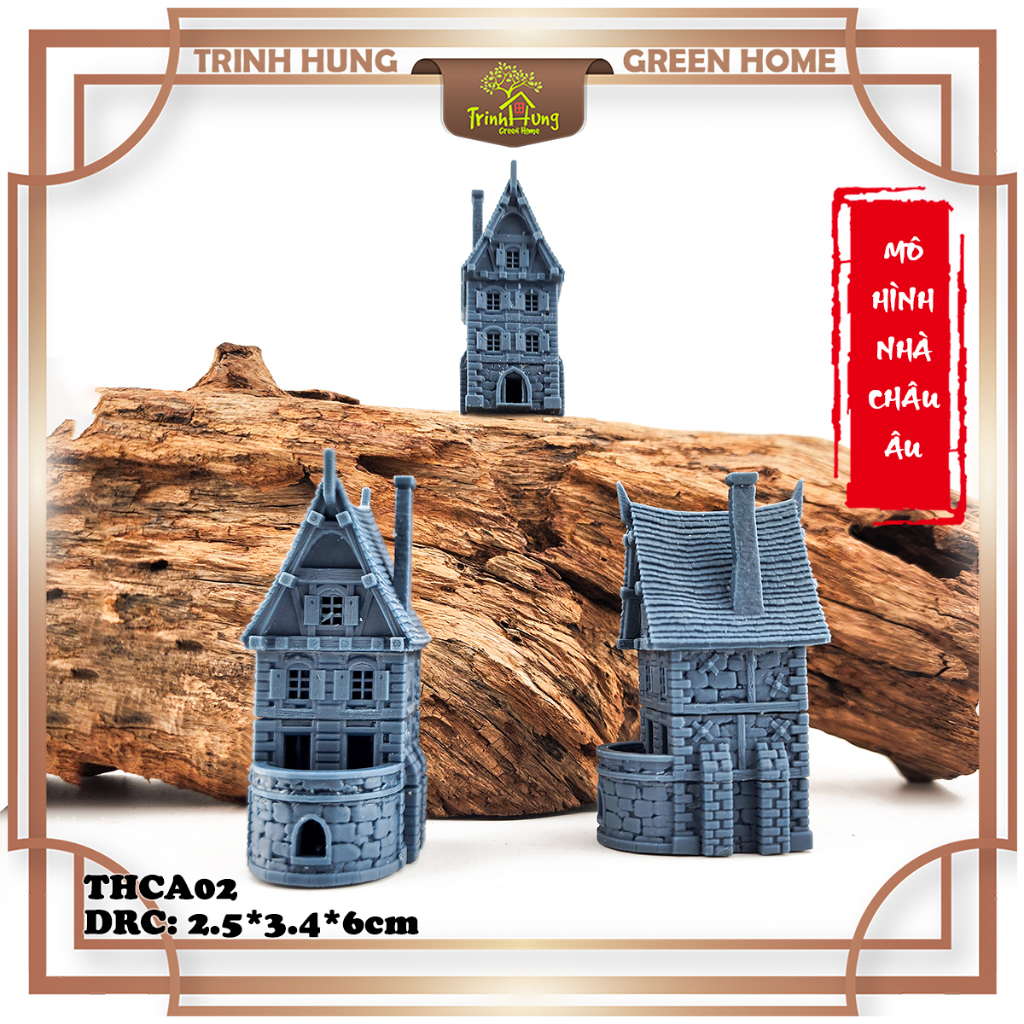 Mô hình nhà cổ Châu Âu in 3D sắc nét THCA02 - trang trí tiểu cảnh, bán cạn, terrarium
