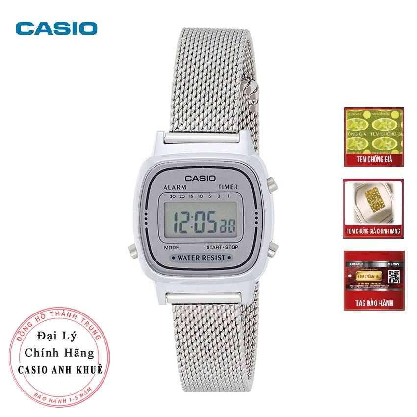 Đồng hồ điện tử nữ Casio LA670WEM-7DF dây lưới kim loại