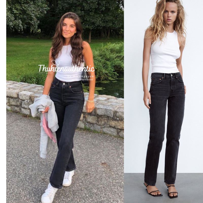 Quần jean đen cạp thấp ống thẳng ôm vừa mã code: 2560/264/922 ZARA chính hãng