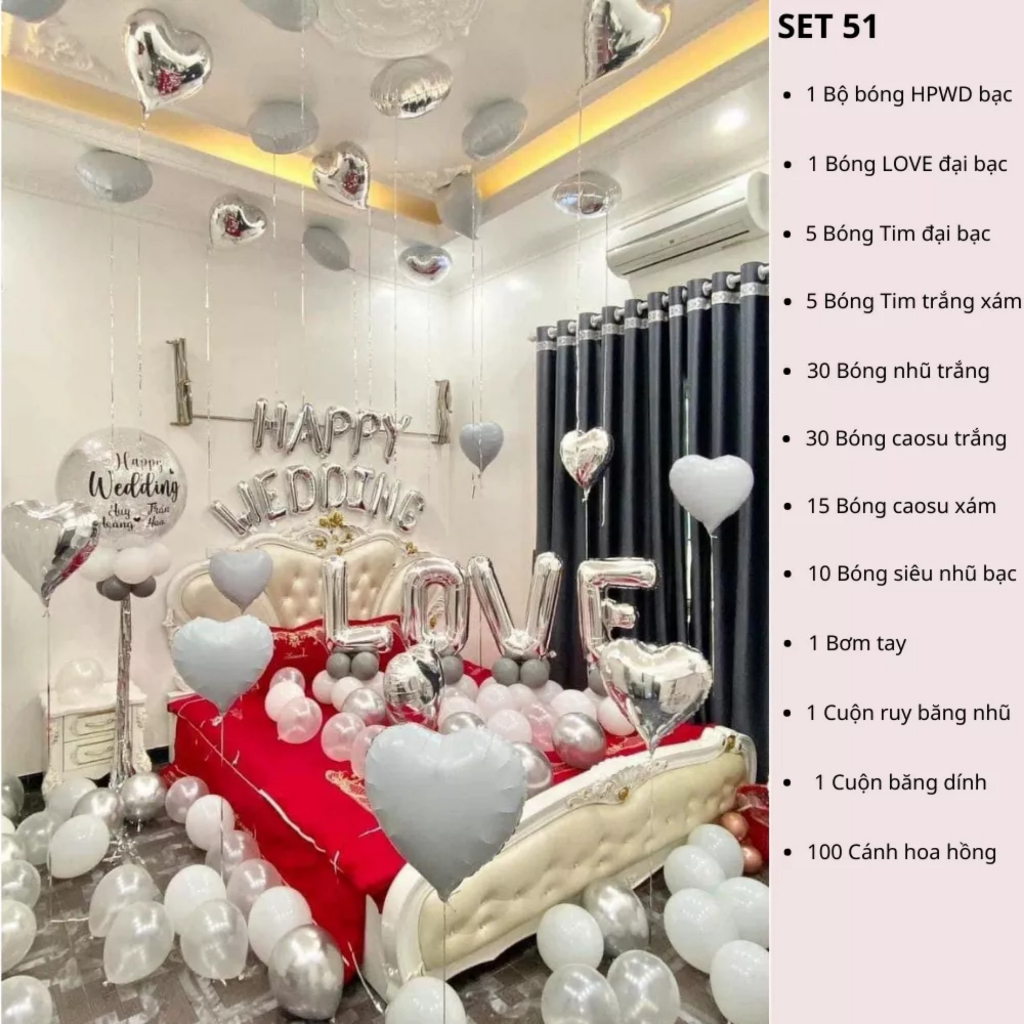 Set bóng trang trí phòng cưới, bóng bay trang trí phòng cưới