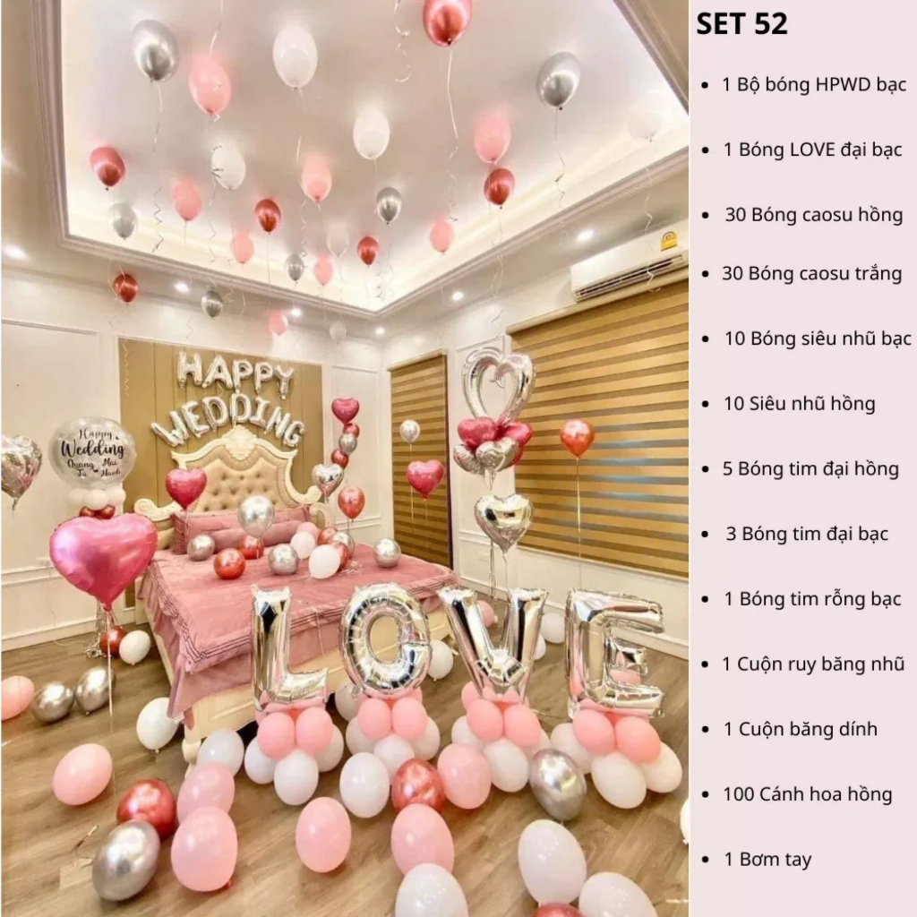 Set bóng trang trí phòng cưới, bóng bay trang trí phòng cưới