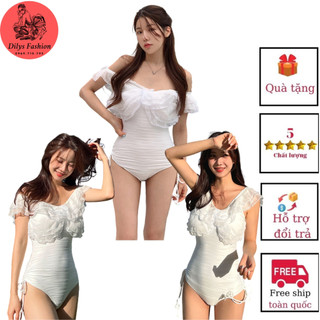 Bikini đi biển 1 mảnh kín đáo DILYSFASHION BK, Đồ bơi nữ liền thân phối bèo ngực phong cách hàn trẻ trung, quyến rũ