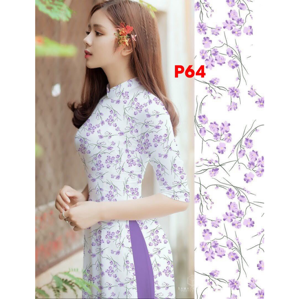 Áo dài hoa nhí in 3D cao cấp_mã P64