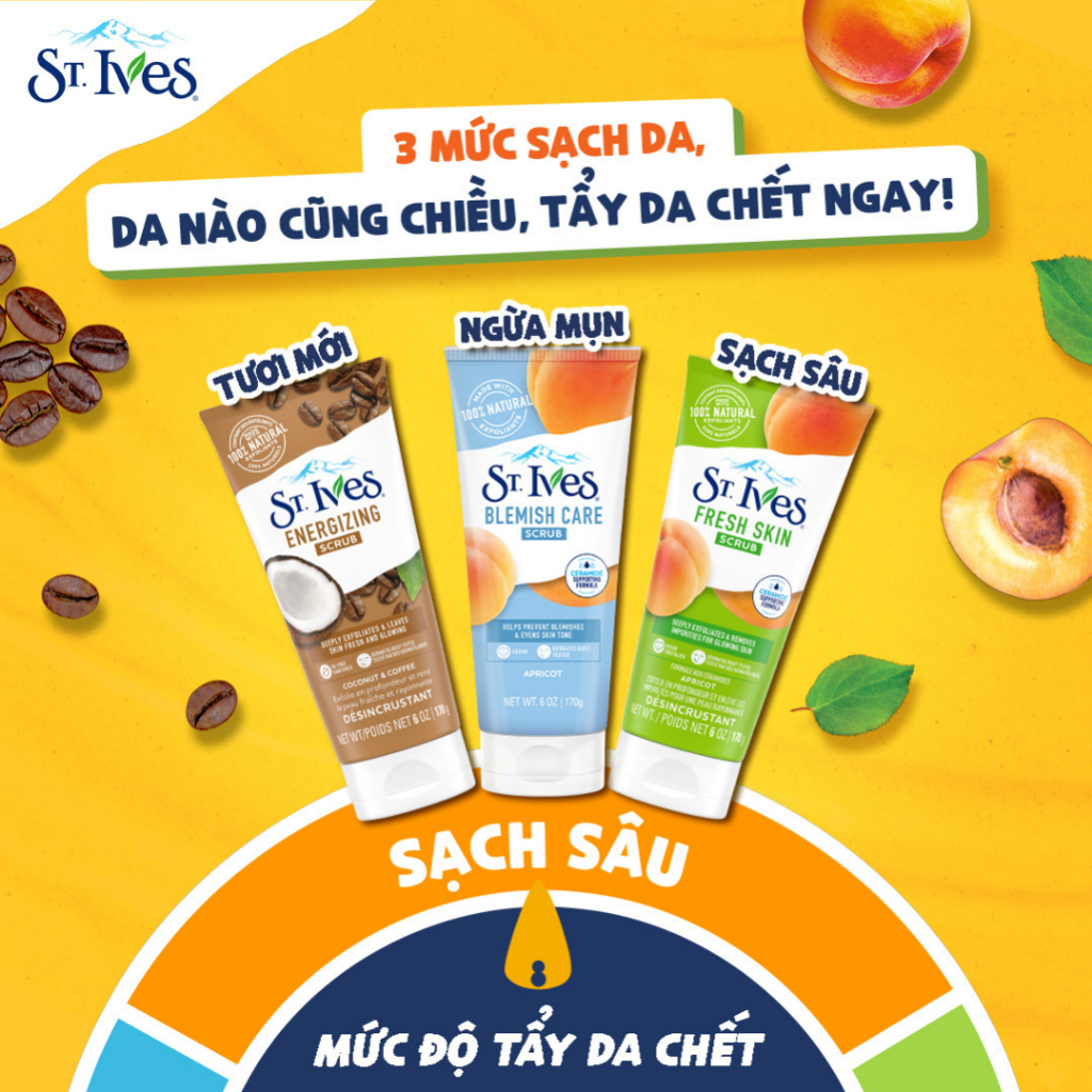 Sữa Rửa Mặt Tẩy Tế Bào Chết Quả Mơ Tươi Mát St. Ives 170Gr