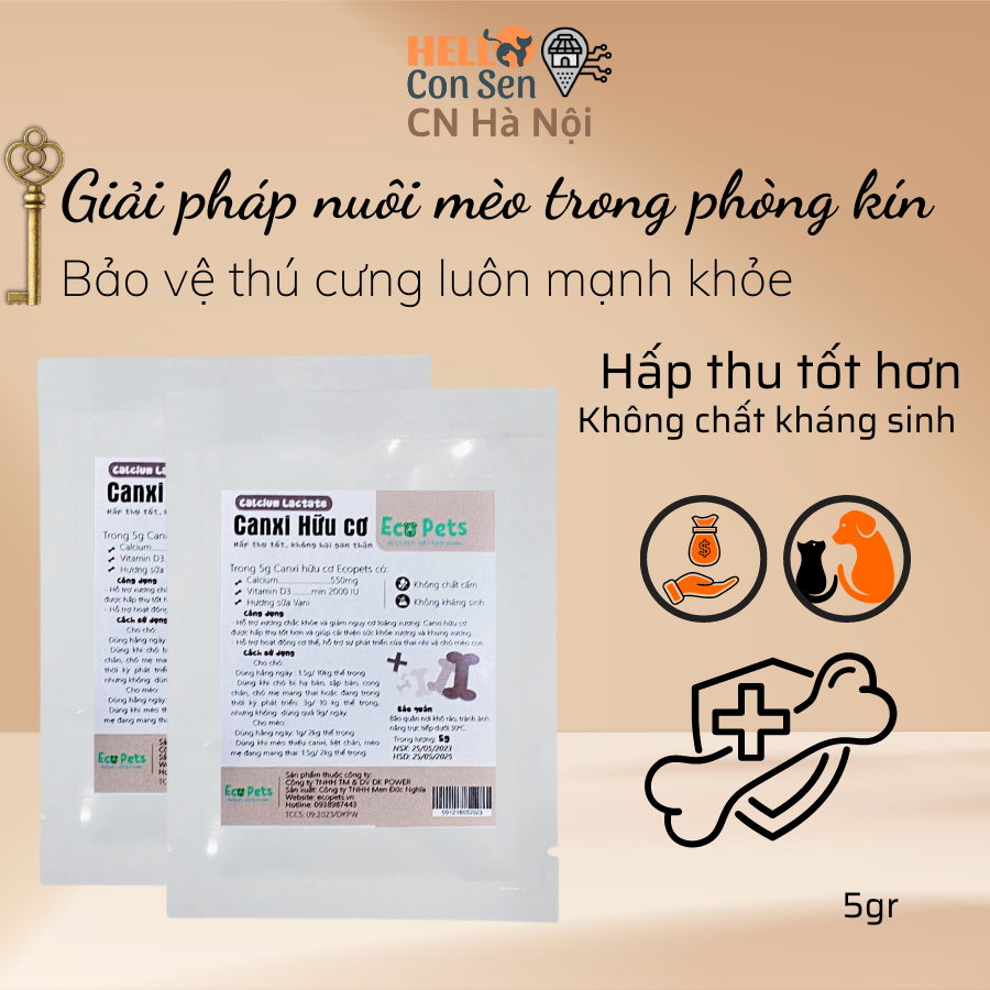 Combo sữa không lactose BIOLINE G1 và Canxi hữu cơ Ecopets 5gr bổ sung canxi dinh dưỡng cho chó mèo bầu chó mèo con