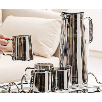 Bình nước thủy tinh màu xám tro cao 1500ml - Bộ bình cốc thủy tinh chịu nhiệt màu xám tro cao cấp