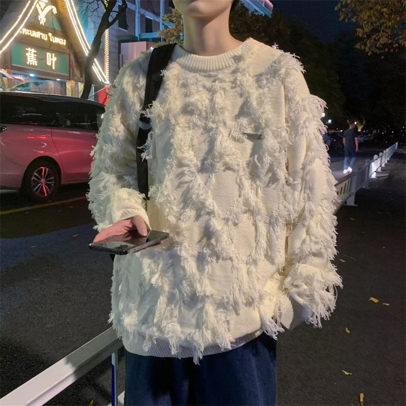 Áo sweater len nam nữ cổ tròn hoạ tiết tua rua sweater nam nữ dáng rộng tua rua phong cách Hàn Quốc 30158