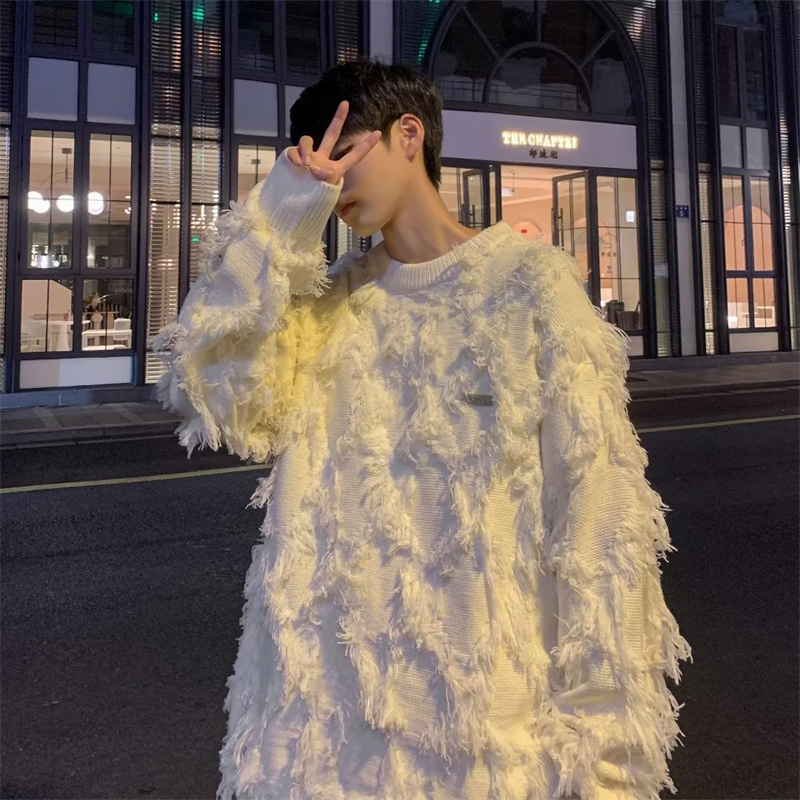 Áo sweater len nam nữ cổ tròn hoạ tiết tua rua sweater nam nữ dáng rộng tua rua phong cách Hàn Quốc 30158