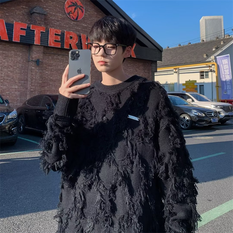 Áo sweater len nam nữ cổ tròn hoạ tiết tua rua sweater nam nữ dáng rộng tua rua phong cách Hàn Quốc 30158