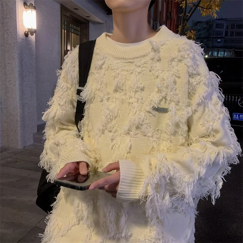 Áo sweater len nam nữ cổ tròn hoạ tiết tua rua sweater nam nữ dáng rộng tua rua phong cách Hàn Quốc 30158