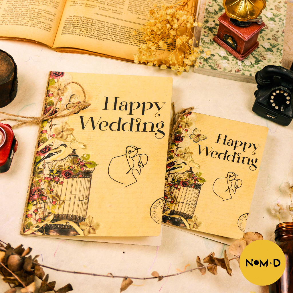 Thiệp Gập HAPPY WEDDING Vintage - Handmade By NOMAD GARDEN