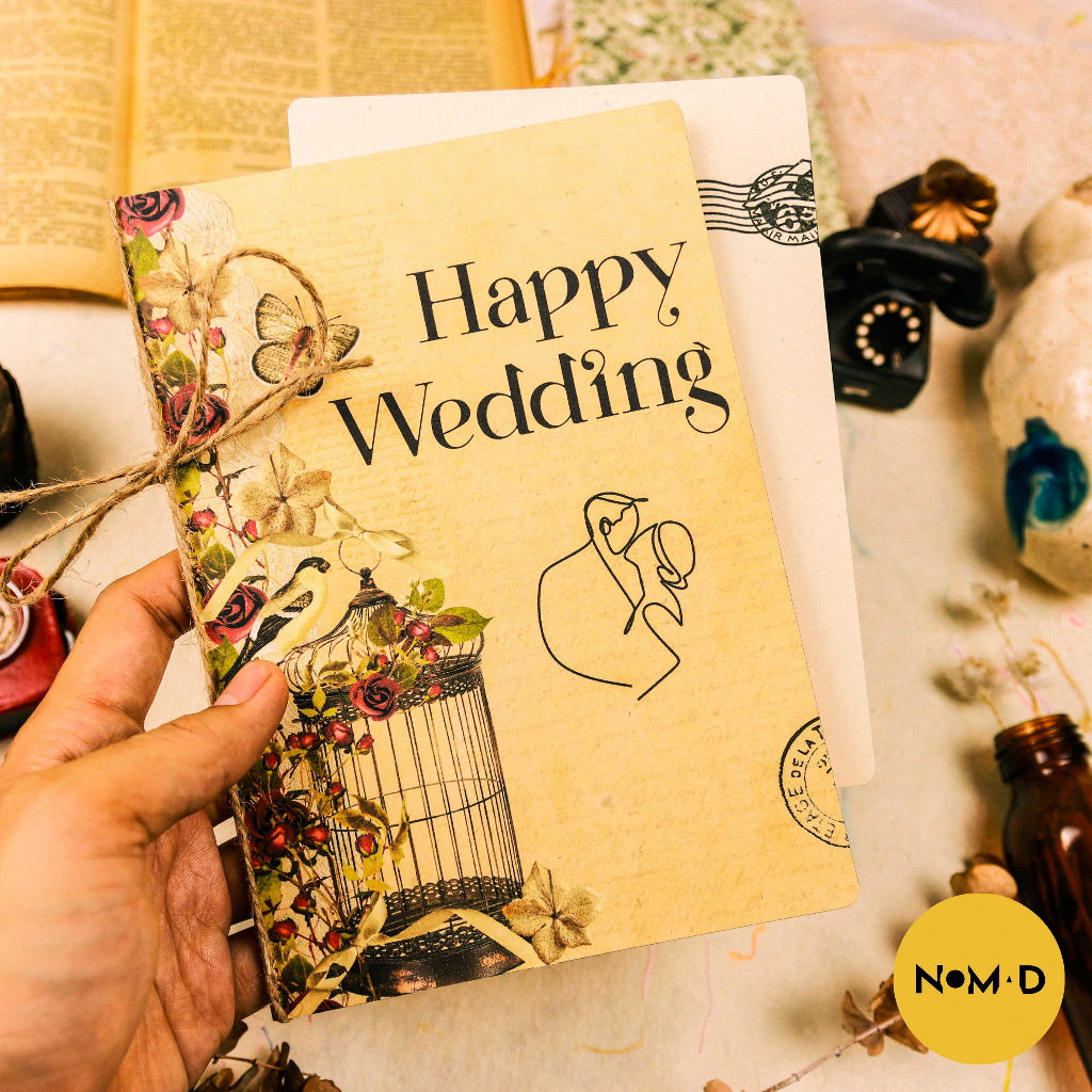 Thiệp Gập HAPPY WEDDING Vintage - Handmade By NOMAD GARDEN