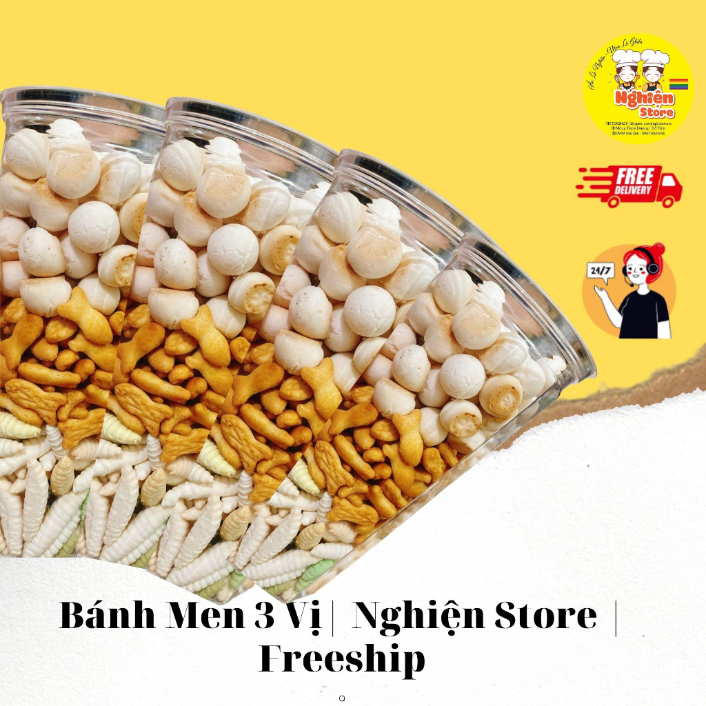Đồ Ăn Vặt - Bánh Men - Bánh Mặn 3 Vị - Bánh Men 3 Vị - Bánh Gấu 3 Màu | Nghiện Store | Freeship
