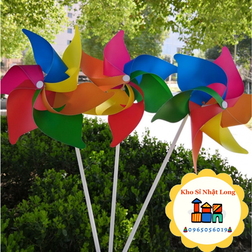 Chong chóng nhựa 6 CÁNH 6 MÀU cầm tay - Chong chóng que cầm