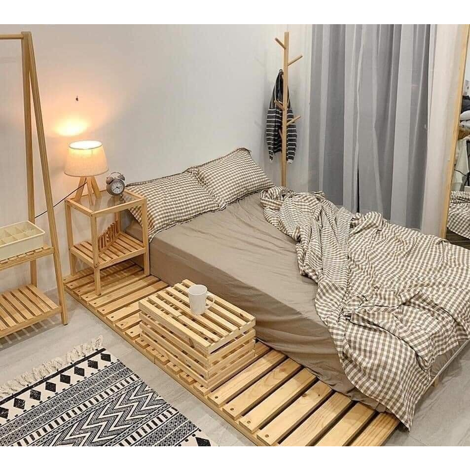 Giường ngủ pallet gỗ thông màu tự nhiên gấp gọn nhiều kích thước