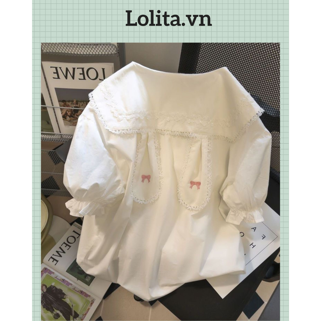 Áo sơ mi trắng tai thỏ dễ thương phong cách lolita Nhật Bản (Kèm ảnh thật)