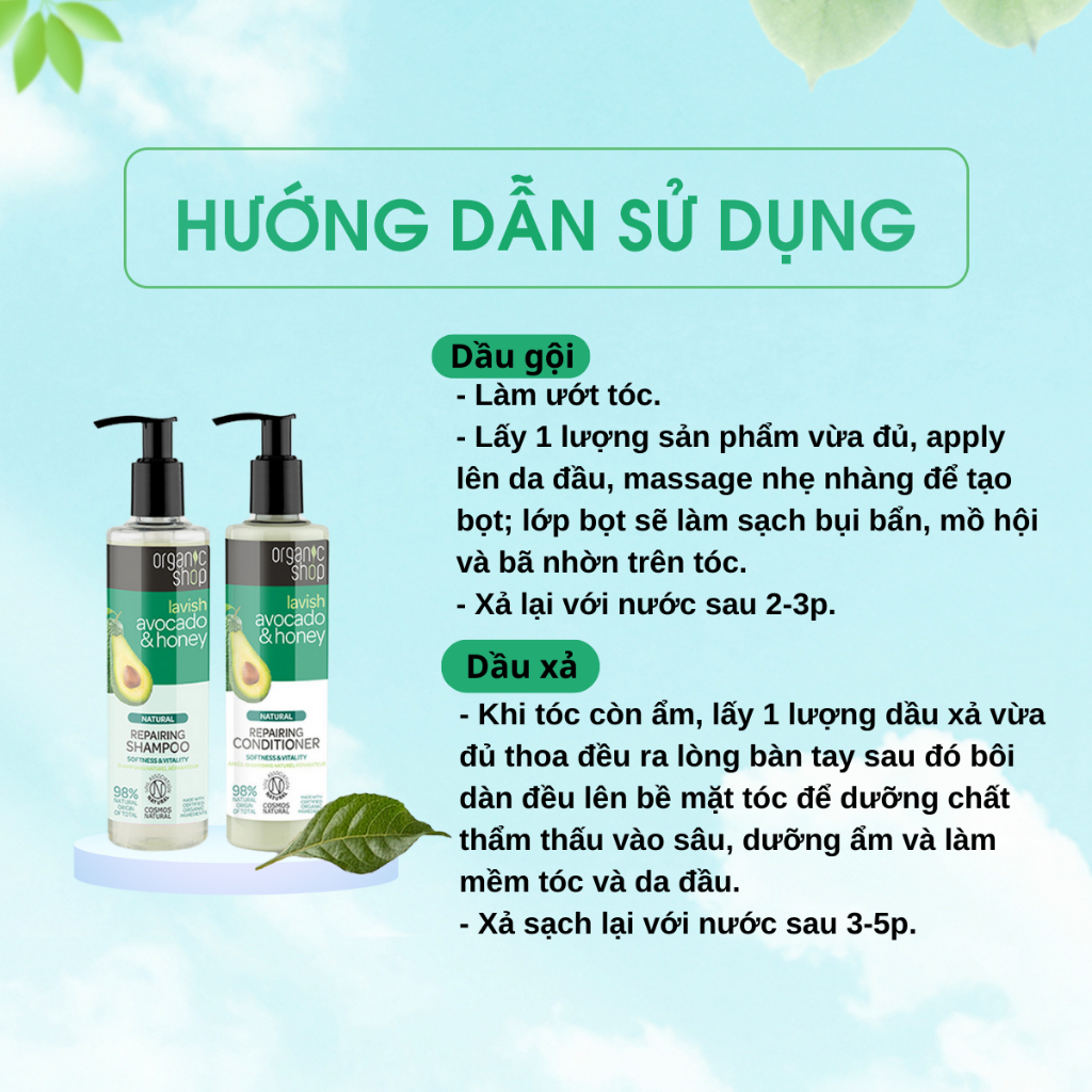 Combo dầu gội kèm dầu xả ORGANIC SHOP dưỡng tóc 280ml