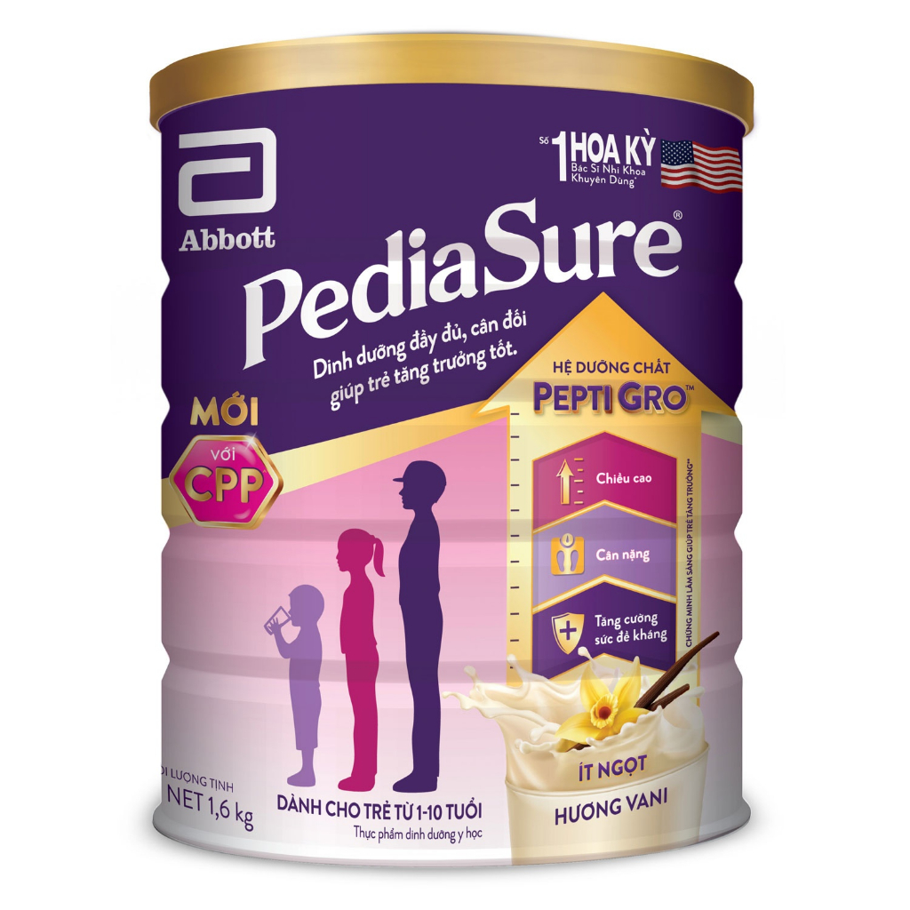 [Date T1/25] Sữa bột Pediasure 1.6kg hương vani ít ngọt giúp bé tăng trưởng về chiều cao, cân nặng và sức đề kháng