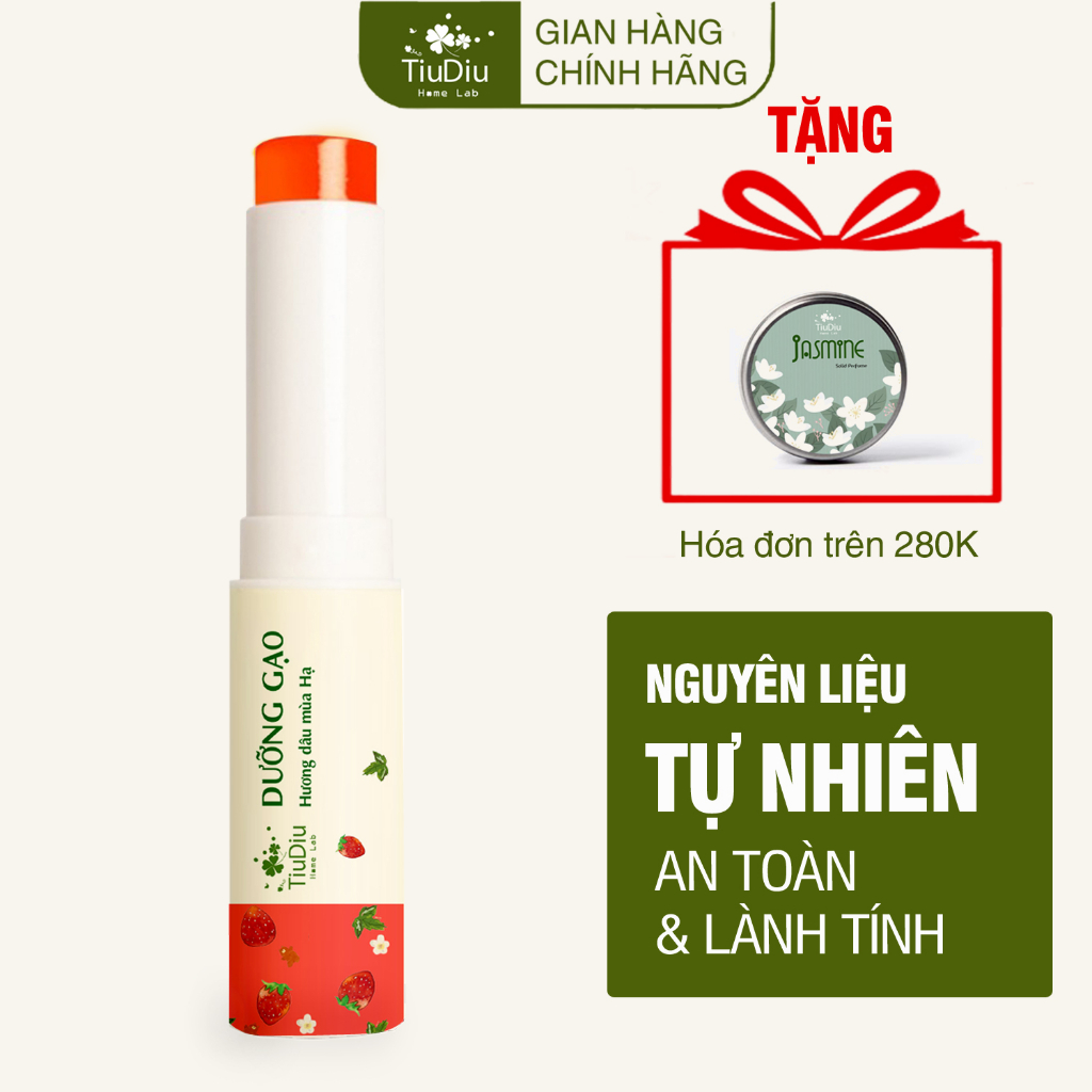 Son Dưỡng Gạo Hương Dâu Giảm Thâm Môi Nứt Nẻ Thành Phần Tự Nhiên An Toàn Tiudiu 3,6g
