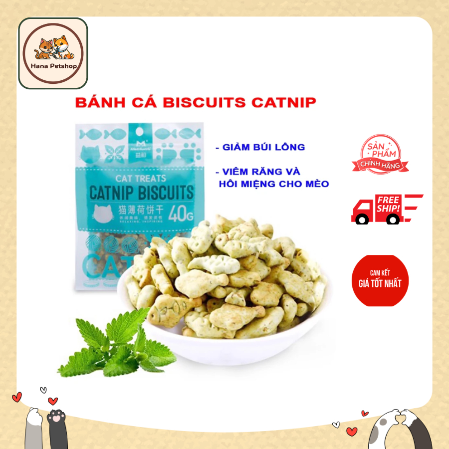 [Sale sốc] Bánh Thưởng Cho Mèo Catnip Biscuit Gói 40g - Snack Thưởng Làm Sạch Răng Giảm Hôi Miệng Cho Mèo-Hana_pet