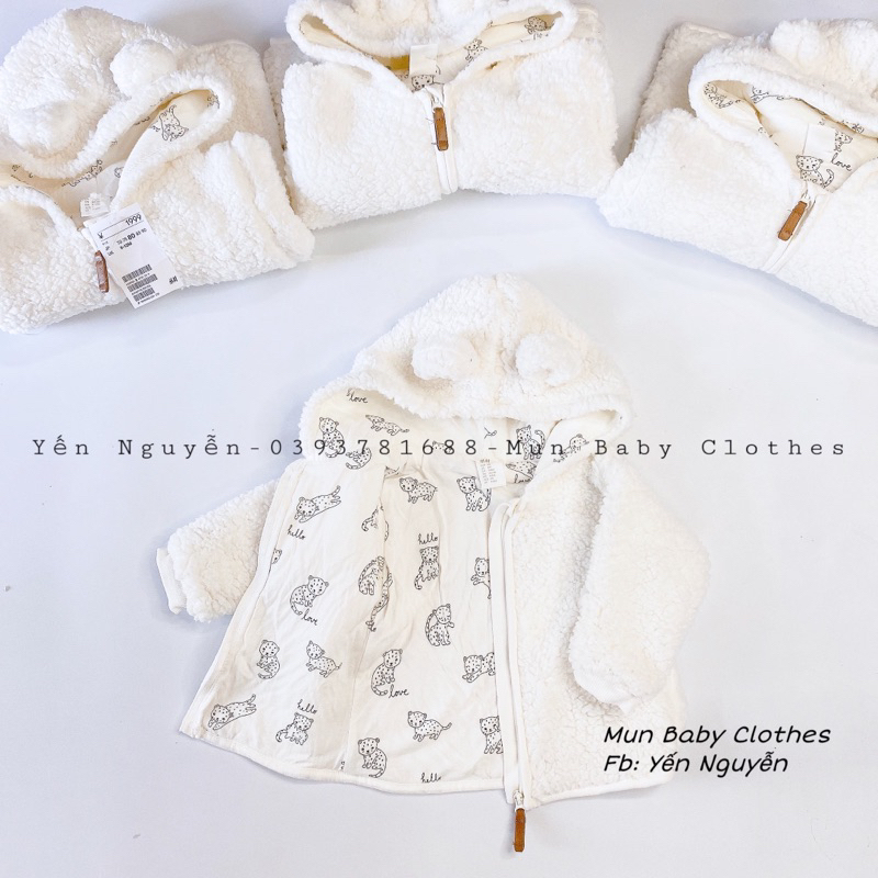Áo khoác lông cừu HM tai gấu dư xịn siêu đẹp cho bé trai bé gái