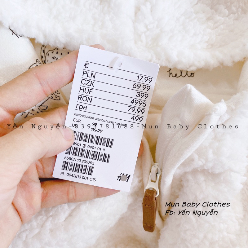 Áo khoác lông cừu HM tai gấu dư xịn siêu đẹp cho bé trai bé gái