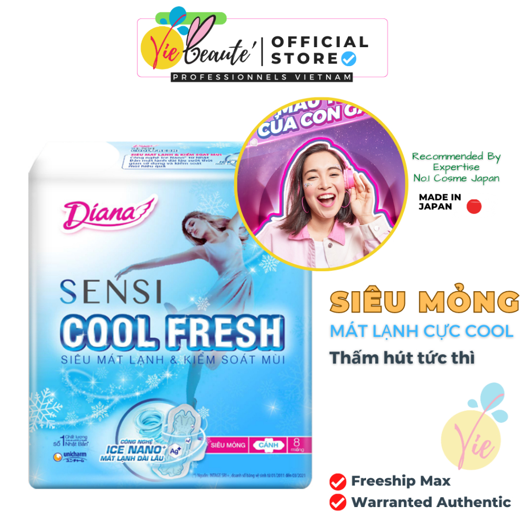 Băng vệ sinh Diana Sensi Cool Fresh Mát Dịu Siêu Mỏng Cánh 8 miếng/gói