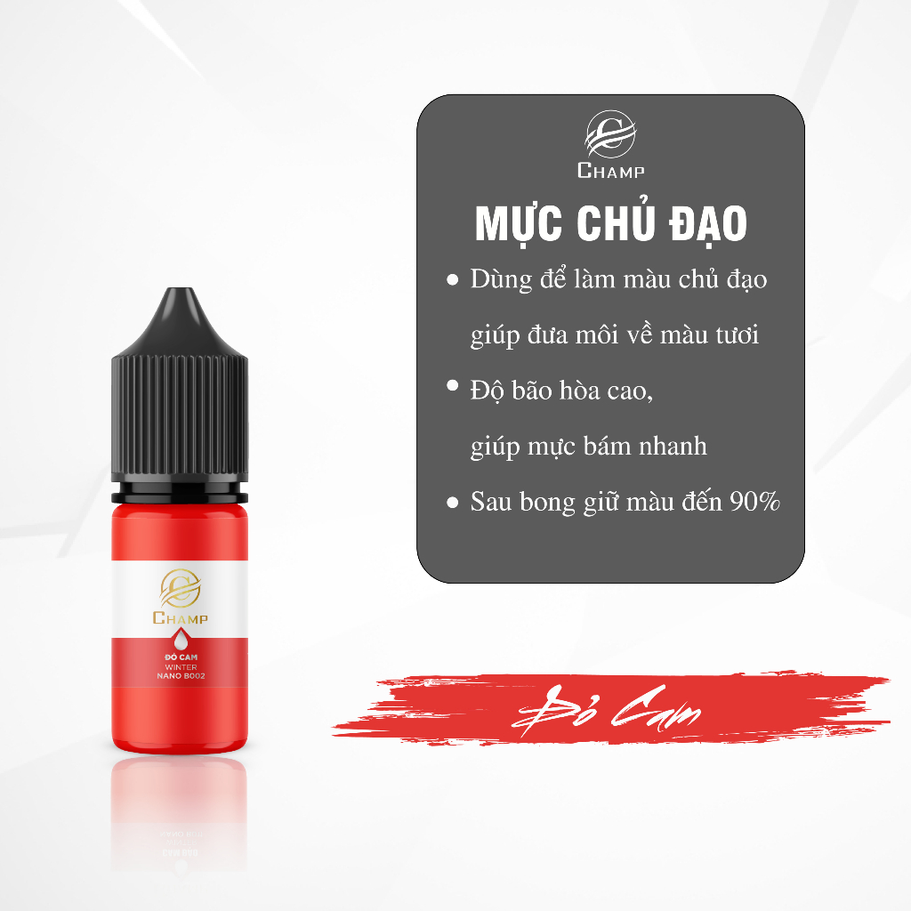 Mực phun xăm Đỏ Cam CHAMP Nano B002 bám nhanh, bong đậm độc quyền nhập khẩu từ đức 5ml,10ml