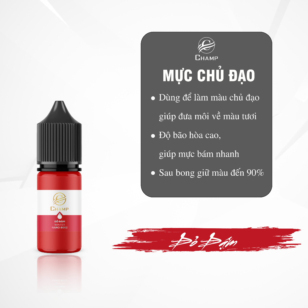 Đỏ đậm nhấn lòng CHAMP Vip mực Serum sánh mịn, chiết xuất từ thiên nhiên, hữu cơ an toàn lành tính 5ml,10ml