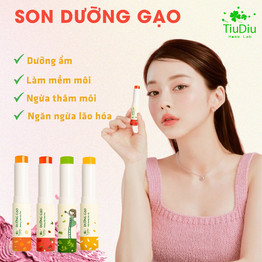 Son Dưỡng Gạo Không Màu Giảm Thâm Môi Nứt Nẻ Thành Phần Tự Nhiên An Toàn Tiudiu 3,6g