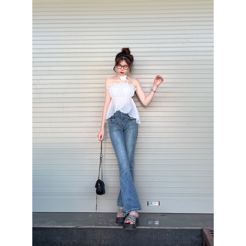 Quần jean loe dài 98cm túi kiểu