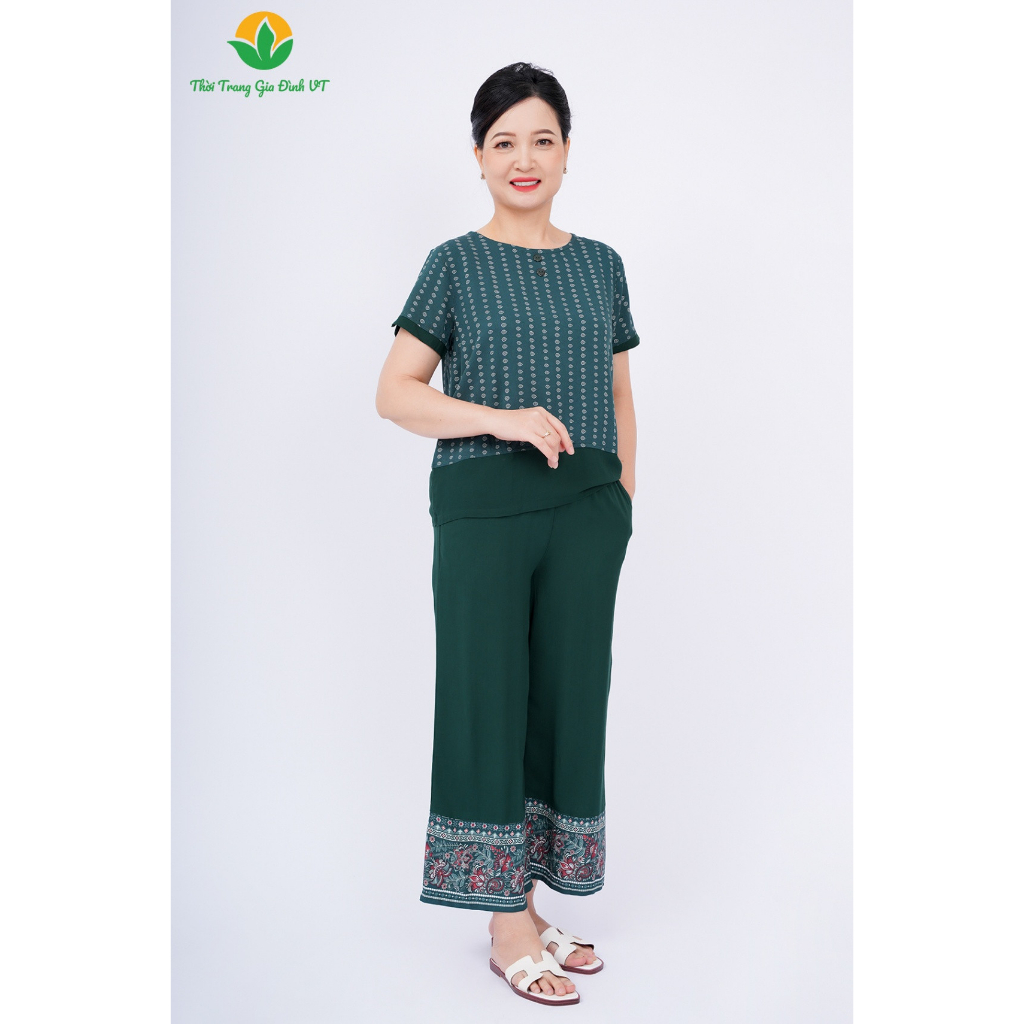 Bộ mặc nhà trung niên xuân hè Việt Thắng, quần dài, áo cộc tay, chất Lanh B06.2219