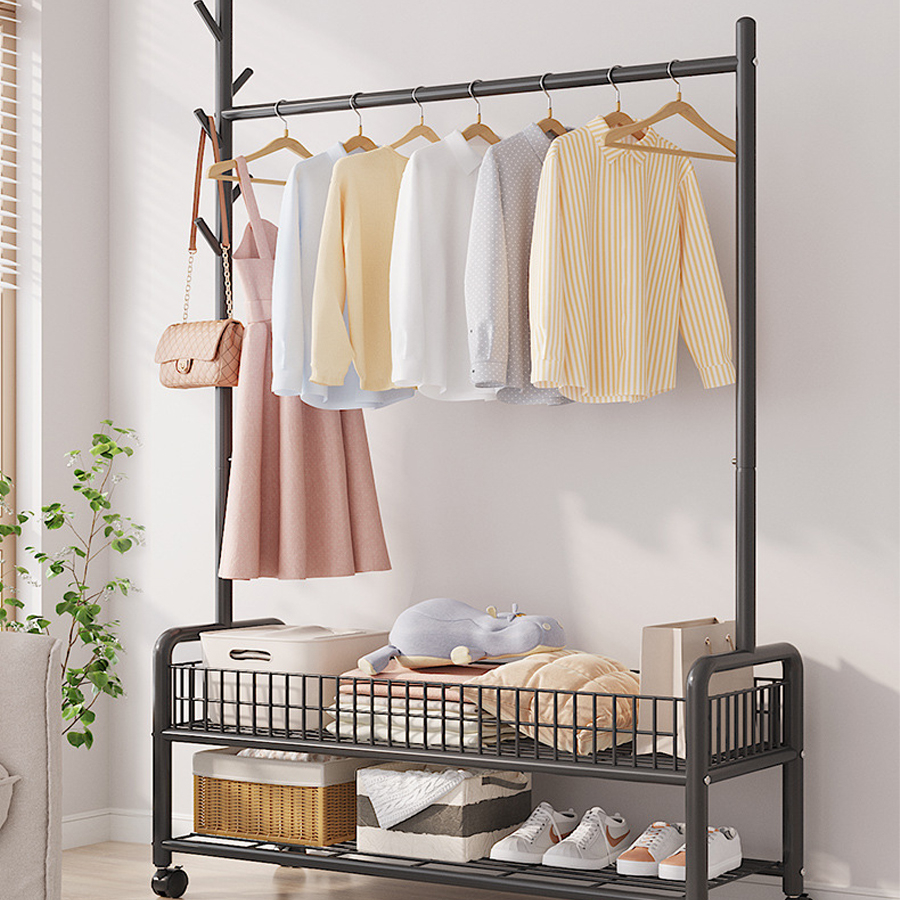 Kệ Treo Quần Áo Kèm Tầng Để Đồ Và Treo Túi Tiện Lợi