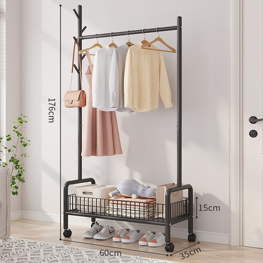 Kệ Treo Quần Áo Kèm Tầng Để Đồ Và Treo Túi Tiện Lợi