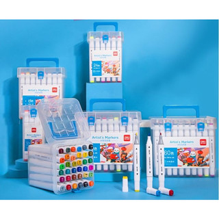 Bút dạ màu marker hai đầu cao cấp Deli hộp nhựa, bút lông màu Deli gốc nước 70816 12 - 24 - 36 - 48 - 60 - 80 màu