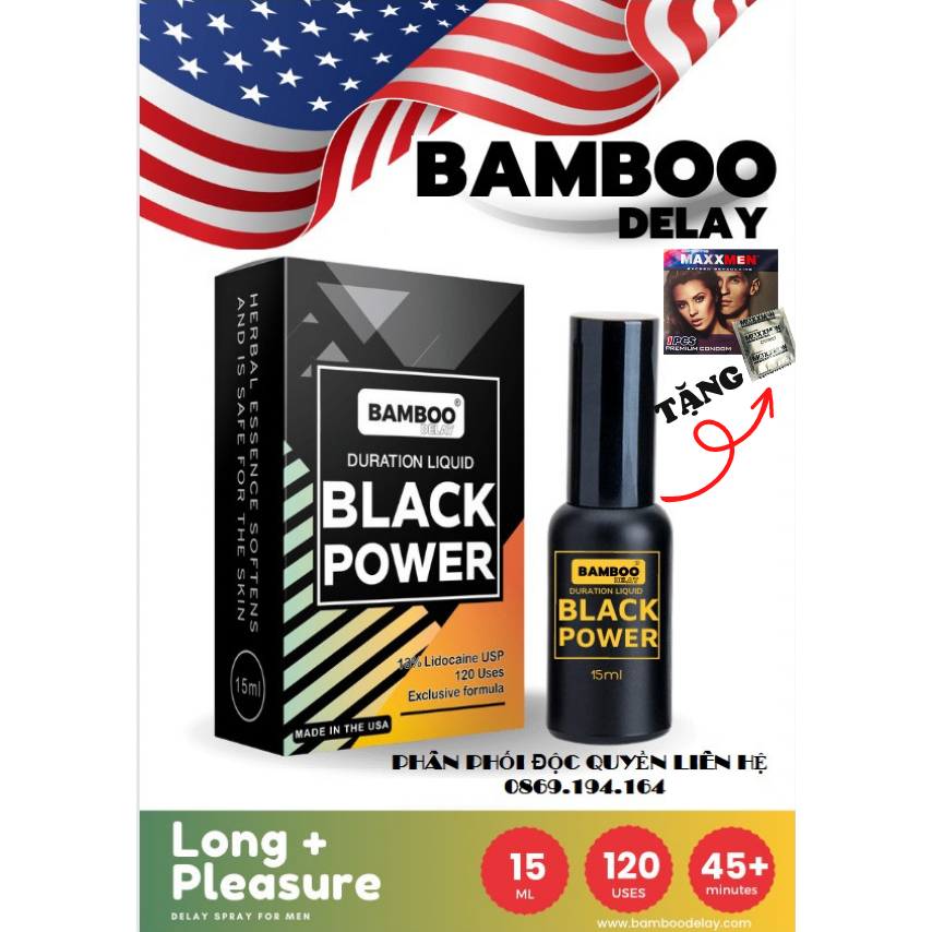 Gel Bôi Trơn Kéo Dài Quan Hệ Bamboo Black Power 15M, Chống Xuất Tinh Sớm 100% Chính Hãng, Tặng Kèm Bao Cao Su Cao Cấp