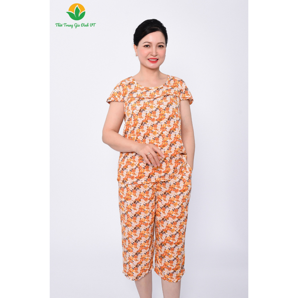 Bộ quần lửng áo cộc tay trung niên nữ Việt Thắng, chất Lanh mềm mại, thoáng mát B06.2210
