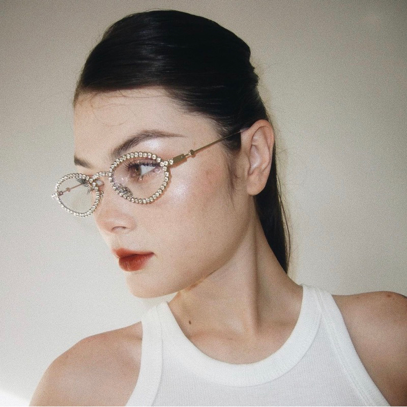 Kính râm GM_Jennie lesyeuxdenini gọng oval viền đá,kính mát chống UV cao cấp Jelly eyewear