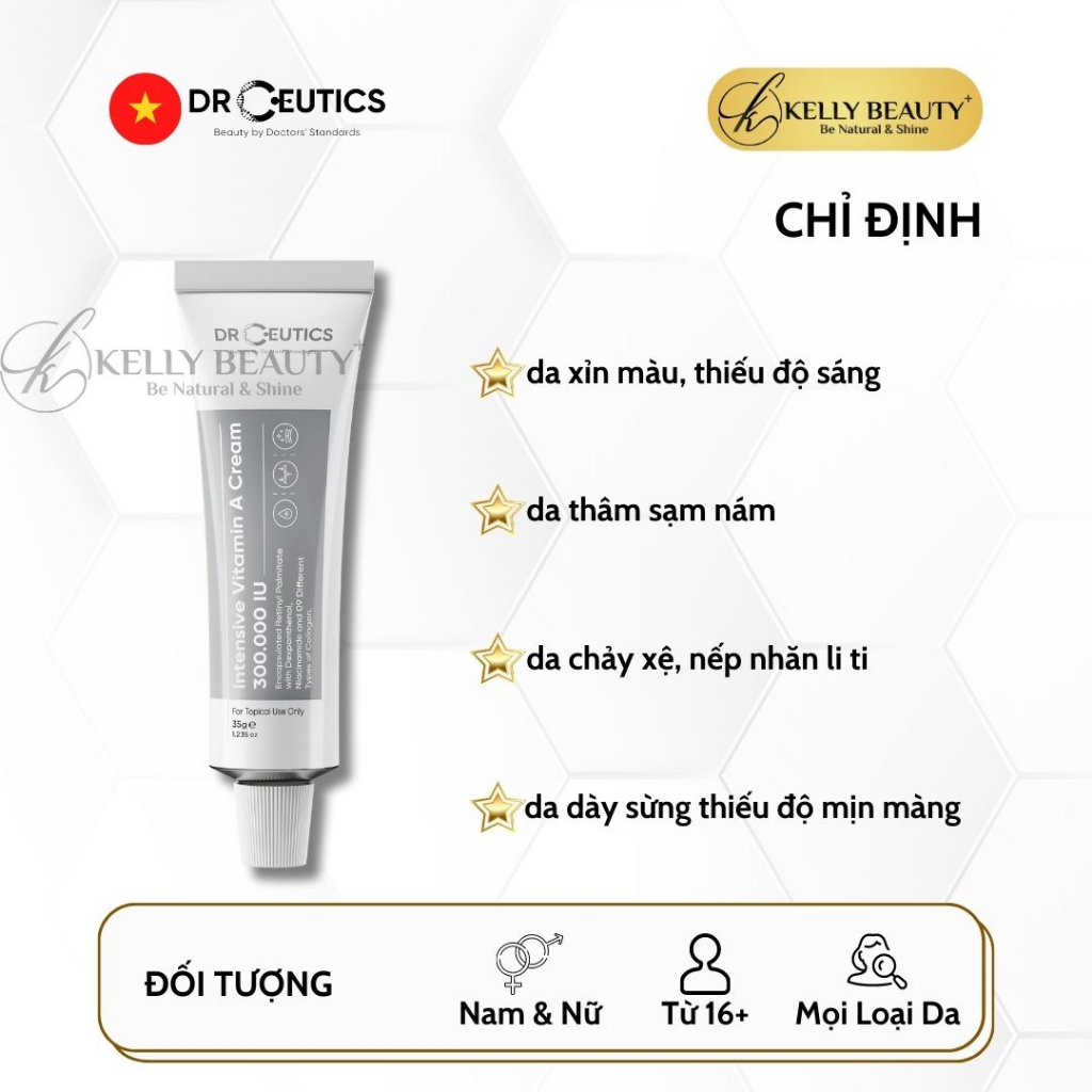 Kem Dưỡng Intensive Vitamin A Cream 300.000 IU DrCeutics - Mờ Nếp Nhăn, Căng Mịn; Sáng Da, Mờ Thâm Nám | Kelly Beauty