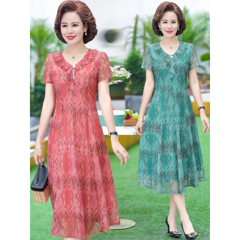 Đầm trung niên voan dự tiệc, váy trung niên dự tiệc AD231