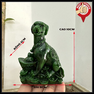 Tượng Đá Trang Trí Con Chó Phong Thủy - Tượng chó phong thủy tài lộc- Màu Xanh lục bích - Cao 10cm
