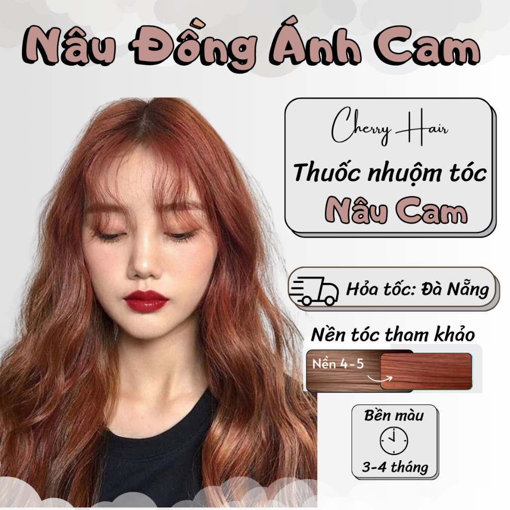 Thuốc Nhuộm Tóc Màu Nâu Đồng Ánh Cam Thuốc nhuộm Tóc chính hãng tặng kèm Oxy + Bao Tay, Cherry Hair. Cherry Hair